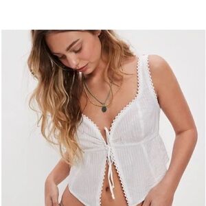 American Eagle White Lace-Up Sleeveless Top